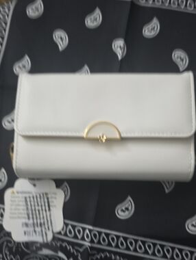 White Women's Crossbody Wallet with Gold Accent